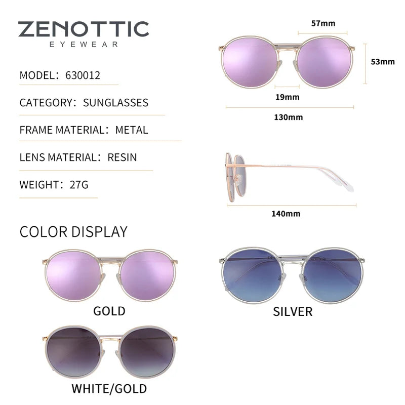ZENOTTIC Acetate Round Sunglasses Women Coating